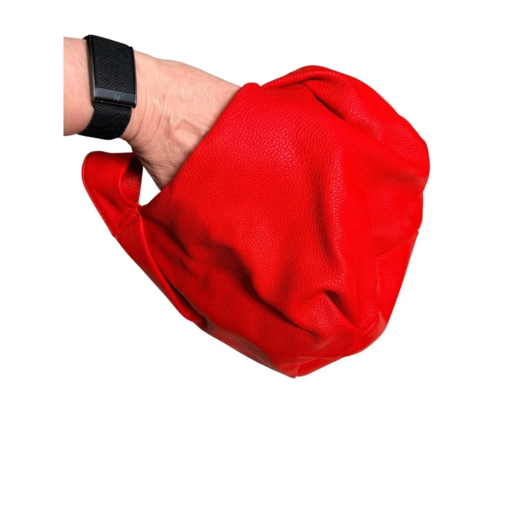 Amazon Basic Red Pebbled Faux Leather Japanese Knot Bag Slouchy Wristlet Clutch